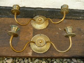Vintage Pair Brass Twin Wall Lights Sconce Nicely Detailed Architectural Project
