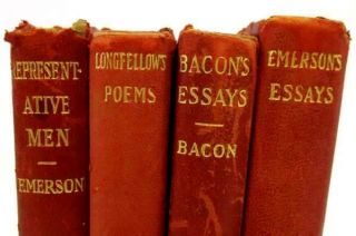 4 Antique Leather Representative Men Emersons Essays Bacons Longfellow Poems 3