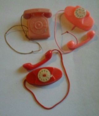 Vintage Barbie Pink Pak Square Telephone Rotary & 2 Princess Pak Phones