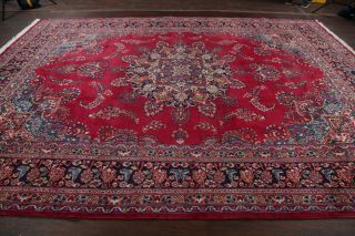 Vintage Traditional Floral Large Hand - Made Red Area Rug Oriental Wool 10 