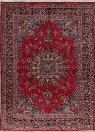 VINTAGE TRADITIONAL FLORAL LARGE HAND - MADE RED AREA RUG ORIENTAL WOOL 10 ' x13 ' 2