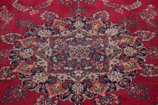 VINTAGE TRADITIONAL FLORAL LARGE HAND - MADE RED AREA RUG ORIENTAL WOOL 10 ' x13 ' 5