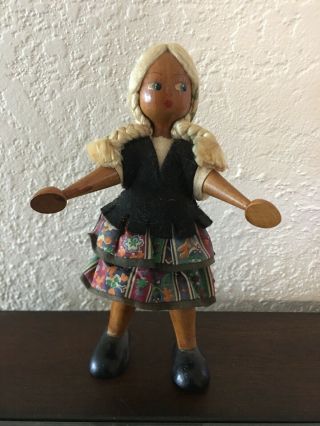 Vintage Jointed Wood Blonde Girl Character Doll 7 " Tall.  Heidi Made In Poland