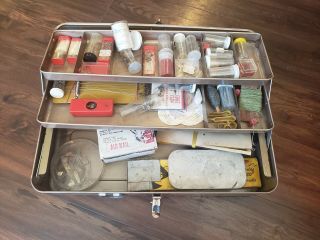 Vintage Liberty Steel Tackle Box Full Of Fly Fishing Tackle