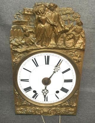 Antique French Comtoise Clock Mechanism Brass Family Decor Early 1900 