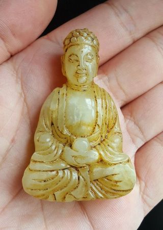 Collectable Chinese Old Jade Hand Carved Buddha Figurine Pendant Necklace