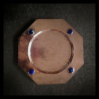 Stylish Arts & Crafts Liberty Style Copper Platter With Blue " Ruskin " Roundels