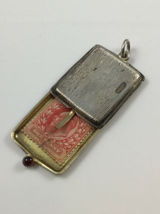 Vintage Silver Plated Sliding Chatelaine Stamp Case With Jewel
