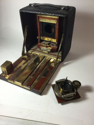 Antique Century Wooden Box Camera W/ Rochester Optical Unicum Lens - Accordion 4