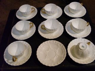 Rare Antique Coalport Ad 1750 England Tea Cups & Saucers Coral Sea Shells Rare