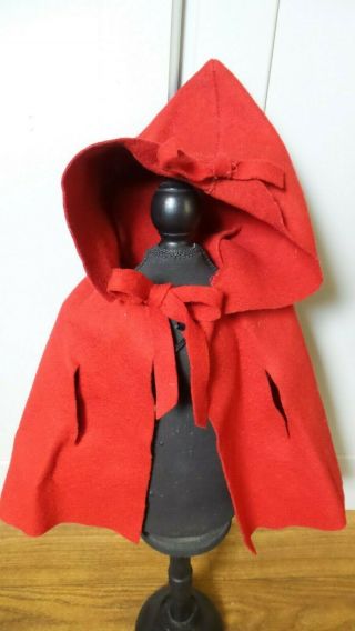 Antique Wool Hooded Little Red Riding Hooded Jacket For Composition Or Hp Dolls