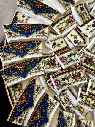 China Mosaic Tiles - Antique Kt&k Floral Flowers Blue Pink - Broken Plate Tiles