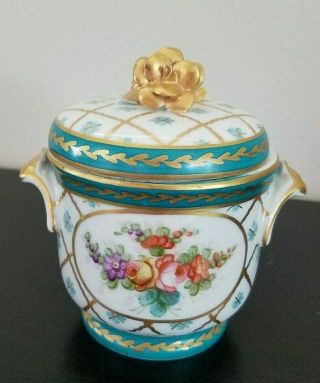 Vintage French Porcelain Sugar Bowl W/ Cover & Grips