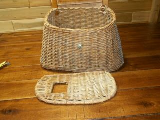 Vintage Wicker Creel / Fishing Basket " Parts Needs Leather ".