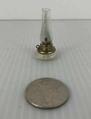 Dollhouse Miniature Vintage Glass Brass Hurricane Lamp 1 1/2 " Tall