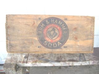 Antique Primitive Wood Wooden Advertising Crate Arm & Hammer Soda Plus Lable
