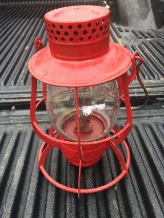 Antique Dietz No.  39 Railroad Lantern Red Paint - Clear Vulcan Globe Steel Clad