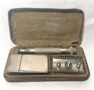 Wwi Us Army Gillette Khaki Set Razor Shaving Kit Vintage Antique,  Complete