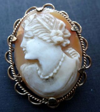 Antique Edwardian 9ct Rolled Gold Carved Shell Cameo Lady Brooch C Pin - A206