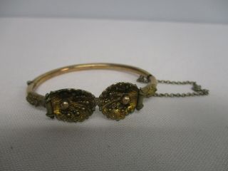 Antique Victorian Metal Hinged Bangle Bracelet With Scallop Shells