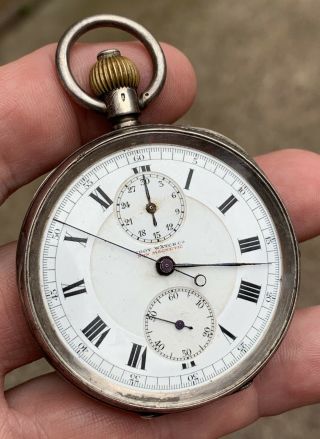 A Gents Quality Solid Silver Antique “zenith” Chronograph Pocket Watch,  C1900.
