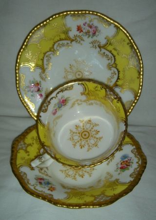Lovely Antique Coalport Yellow Batwing Trio: Cup,  Saucer & Side Plate Y2665
