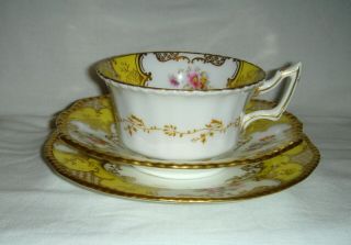 LOVELY ANTIQUE COALPORT YELLOW BATWING TRIO: CUP,  SAUCER & SIDE PLATE Y2665 2