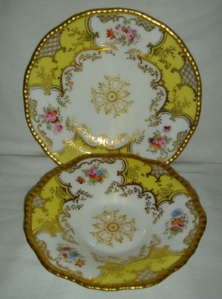 LOVELY ANTIQUE COALPORT YELLOW BATWING TRIO: CUP,  SAUCER & SIDE PLATE Y2665 8