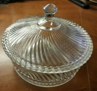 Vintage Clear Glass Covered Candy Dish With Lid.
