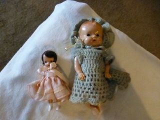 A Antique Dolls - One " Nancy Anne " And One Celluloid - Crocheted Dress