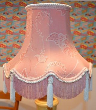 Vintage Antique Downton Pink & White Lamp Light Shade Tassel