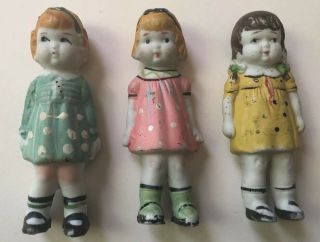 Bisque Penny Dolls Girls In Dresses Split Leg Vtg Frozen Charlotte Japan Figures