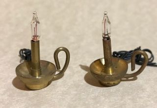 Vintage Miniature Doll Dollhouse Set Of Electric Metal Brass Handled Candles