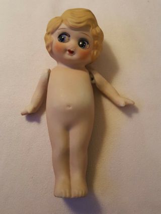 Vintage Goggly Eyed 7.  5 " Bisque Doll With Painted Yellow Hair