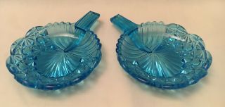 2 Pc.  Eapg Antique Pattern Daisy & Button Round Fan Open Salt Blue Glass