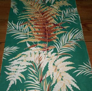 Antique 19thc French Botanical Fern Palm Cotton Fabric Brown Gold Emerald Green