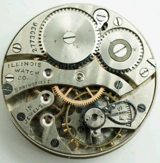 Vintage Illinois Cal.  203 15 Jewel 0s Wrist Watch Movement For Repair