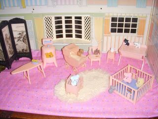 Renwal Pink Nursery Set Plastic Dollhouse Furniture Marx Plasco Ideal