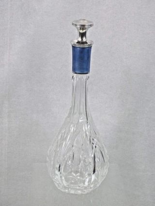Antique Hand Cut Crystal Liquor Decanter Art Deco Sterling Silver Enamel