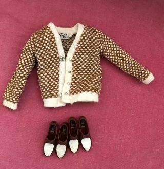 Vintage Mattel Ken Doll Pak Sweater W/ 2 Pair Brown W/ White Shoes