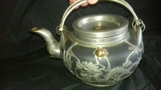 Antique Qing Chinese Export Yixing Stoneware & Pewter Mount Dragon Teapot Weihai 5