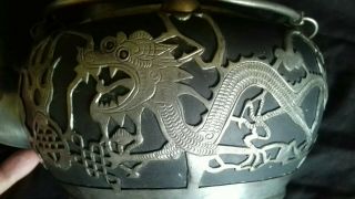 Antique Qing Chinese Export Yixing Stoneware & Pewter Mount Dragon Teapot Weihai 6