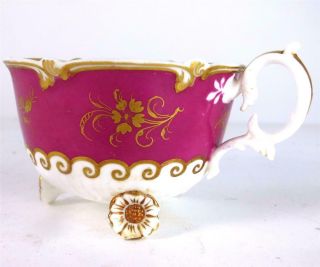 M021 Antique H & R Daniel C Scroll Porcelain Tea Cup Floral Feet Flowers Ah