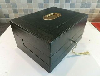 Victorian Leather Bound Writing Box With Slope - Orig.  Int,  Contents - Lock & Key
