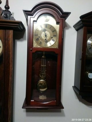 Vintage German Westminster Chiming Wall Clock In Solid Wood Case By 