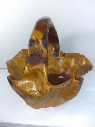 Large Burl Wood Basket Hand Carved 11 " X 9 " Wooden Tree Trunk Root Knobby Bowl