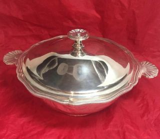 Large Christofle France Silverplate Art Deco Lidded Center Piece French Bowl