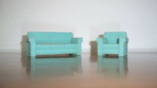 Strombecker Miniature Dollhouse Furniture - Green - Couch And Chair -
