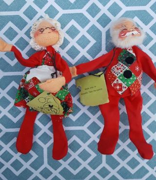 Vintage 1963 Annalee Mobilitee Designs Santa Clause And Mrs.  Clause 10 " Dolls