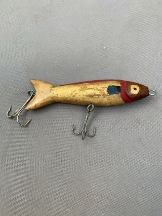 Vintage Wood Fishing Lure 4” Gold & Red